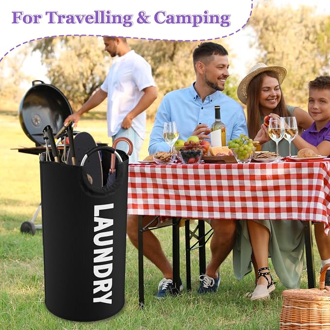3Pack Folding Clothes Hamper with Handles, 95L Tall Laundry Basket Organizer, Durable Laundry Bags, Large Dirty Clothes Hamper for Family, Travelling, Camping, Purple + Pink + Black - Image 9