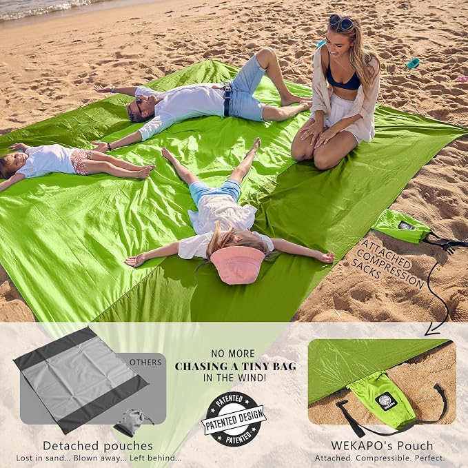 WEKAPO Beach Blanket Sandproof Waterproof, Extra Large Beach Mat, Oversized & Compact Sand Free, Quick Drying Beach Essentials for Vacation, Cruise, Picnic & Camping with Stakes - Image 3