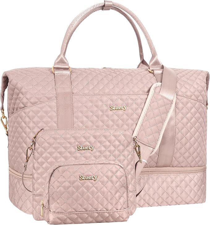 Weekender Bag, Large Travel Duffel Bag for Women, Carry on Overnight Bag with Shoe Compartment and Toiletry Bags by Stuery