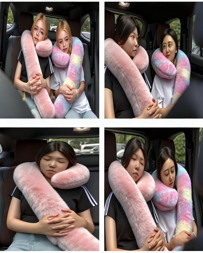 Car Travel Pillow, car Pillow for Kids and Adults, Ergonomic Travel Pillow Providing Neck and Body Support, a Sleep aid, Children's Travel Pillow-Rainbow Powder - Image 8