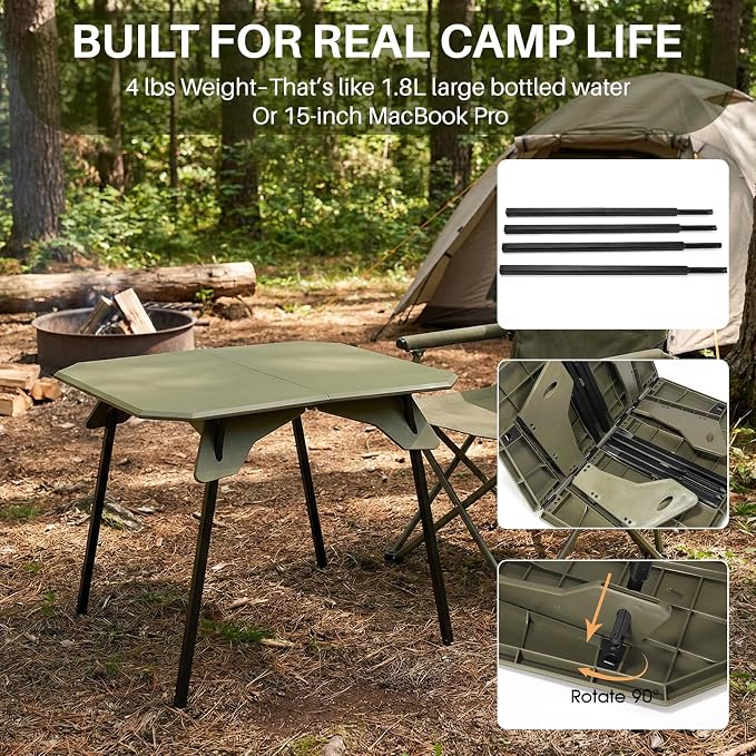 TOPCHANCES Folding Camping Table, Ultralight Aluminum Portable Table with Adjustable Height, 2-in-1 Carry Bag for Outdoor Picnic, Travel, Beach, BBQ & Festival (Army Green) - Image 6