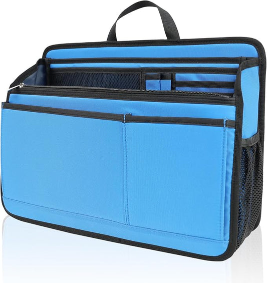 Large Rugged Organizer Insert for Briefcase Tote Shoulder Messenger Bag-20 Pockets,Padded Water-repellent Nylon-Blue by DELTAMANN
