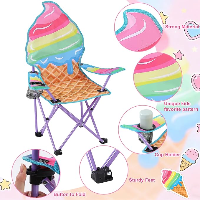 KABOER Kids Outdoor Folding Camping Chair with Cup Holder Carrying Bag | Portable Camping Chair for Beach Picnic Camping Travel Lawn Ages 3-10 - Image 3