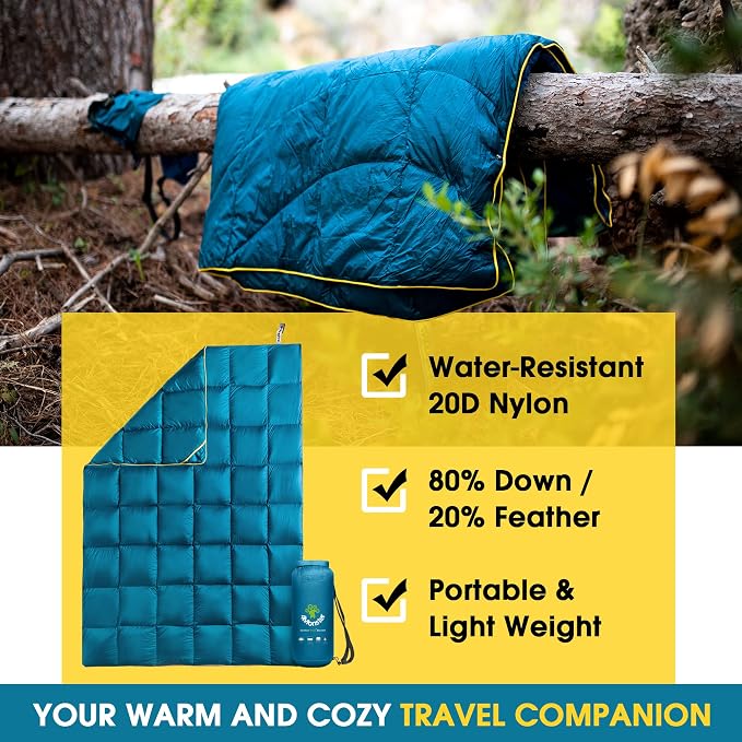 4Monster Down Camping Blanket, 650 Fill Power Ultralight Packable Puffy Blanket, Warm, Waterproof & Windproof Outdoor Quilt for Backpacking, Travel, Stadium, Beach - Image 3