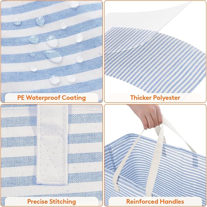 Lifewit 2 Pack Laundry Basket 100L Each, Collapsible Clothes Hamper with Reinforced Handles, Freestanding Waterproof Design for Bedroom and Laundry Room, Grey&Blue 200L Total - Image 6