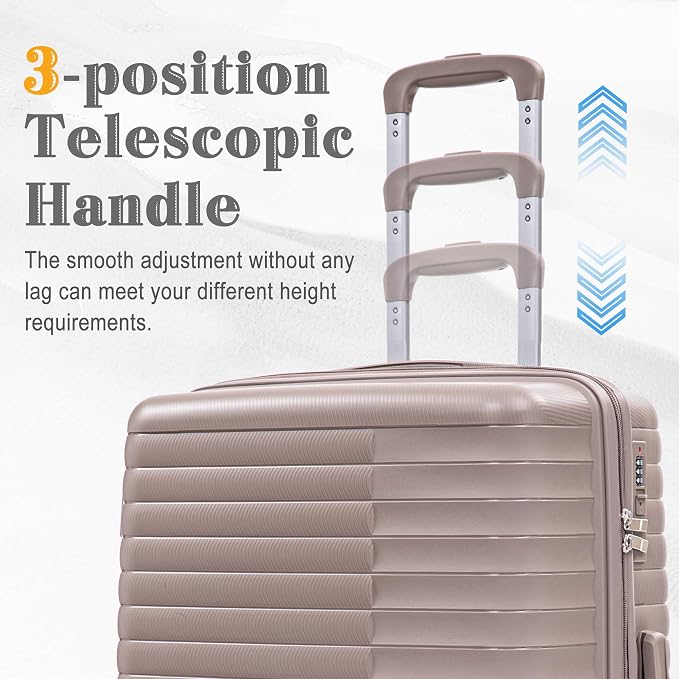 Merax Luggage Sets 4 Piece with Cosmetic Case Lock, Hardside Carry On Suitcase with Zippers Lightweight Rolling Travel Luggage Sets with Spinner Wheels,Champagne1 - Image 6