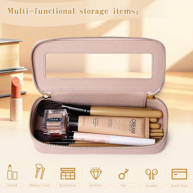 Makeup Brush Case, Pink, SLIM | Clear, Waterproof, Travel Cosmetic Case,Travel Brush Holder, Zipper Purse Organizer - Image 5
