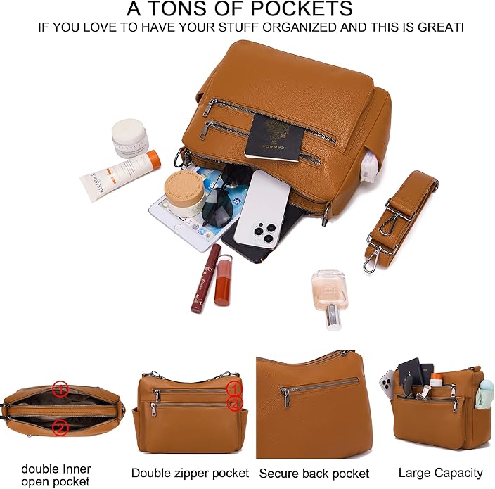 YZAOLL Large Crossbody Shoulder Bag for Women Vegan Leather Tote with Adjustable Wide Strap Work Purse with 10 Pockets