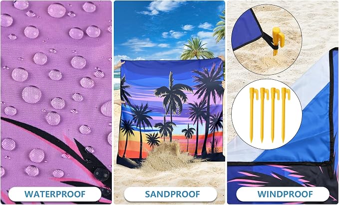 WIWIGO Beach Blanket Waterproof Sandproof Beach Mat 79" X 83"/10'x9'for 2-8 Adults Quick Drying Outdoor Picnic Mat Beach Accessories for Travel, Camping, Hiking - Image 3