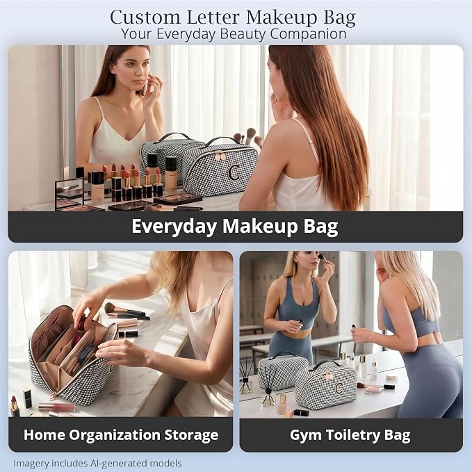 Personalized Gift Travel Makeup Bag: Initial Makeup Organizer Bag for Women | 3-in-1 Custom Make up Bag Set - Vegan Leather Travel Cosmetic Bag - Luxury Gift for Women – Birthday, Anniversary, Graduation - Image 9