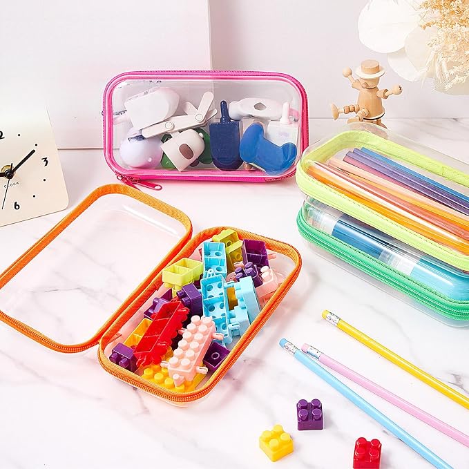 Hoolerry 4 Pcs Hard Clear Zipper Case Makeup Bags Plastic Zipper Pouch Transparent Storage Box Containers for Cosmetics, Snacks, Building Blocks, Puzzles(Clear,7.5 x 3.9 x 2 in,Fluorescent) - Image 5