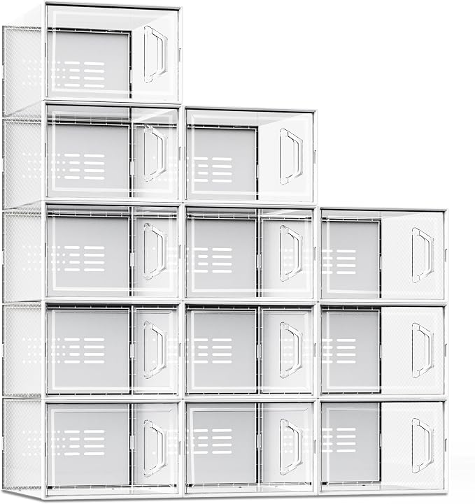 SEE SPRING X-Large Shoe Storage Box Fit Size 11, Clear Plastic Stackable Shoe Organizer for Closet, Space Saving Sneaker Shoe Rack Containers Bins Holders for Entryway, 12 Pack Clear by SEESPRING