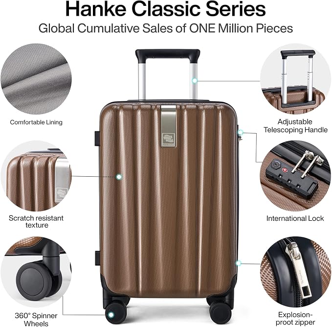 Hanke Luggage Sets 3 piece Carry On Luggage with Wheels PC Hard Shell Suitcases Lightweight Checked Tsa Luggage Extra Large Travel Suitcase Woman Men 20/24/29 Inch （Brown） - Image 3