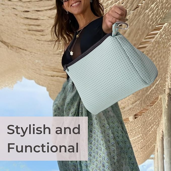 POPUPS Large Makeup Bag with Zipper - Waterproof Neoprene Cosmetic Bag 7.7 x 10.75 x 5 inches - Pouch Minty Green - Image 7