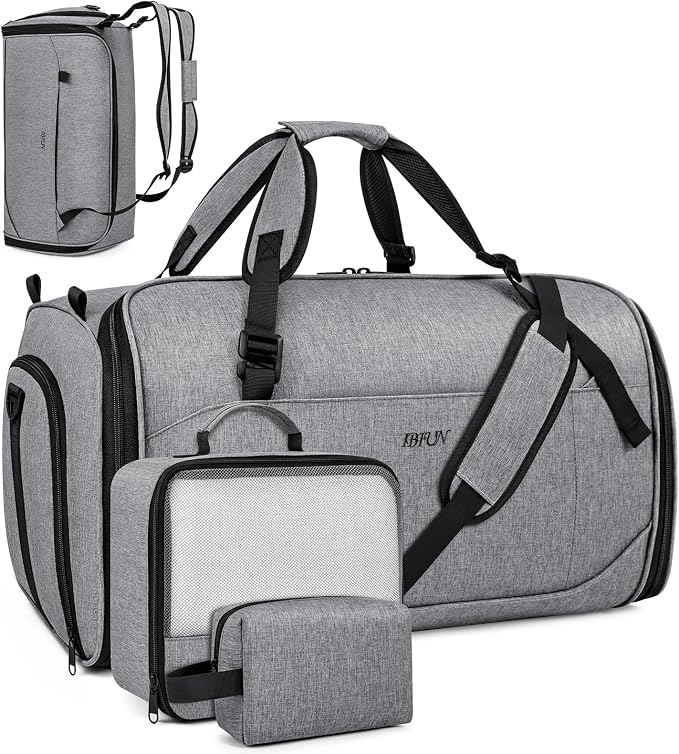 Convertible Garment Bags for Travel - Carry on Garment Duffle Bag with Backpack Straps for Men Women, 4 in 1 Large Travel Duffel Bags with Shoes Compartment Hanging Suit Dress Weekender Bag 3pcs Set by IBFUN