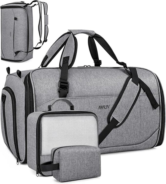 Convertible Garment Bags for Travel - Carry on Garment Duffle Bag with Backpack Straps for Men Women, 4 in 1 Large Travel Duffel Bags with Shoes Compartment Hanging Suit Dress Weekender Bag 3pcs Set by IBFUN