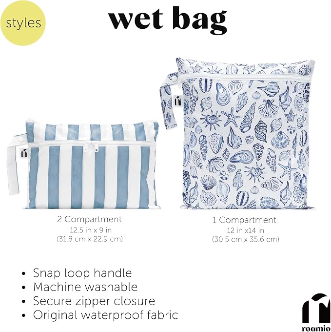 Bumkins Roamio Waterproof Wet Bag & Wet/Dry Clutch Set, Reusable Travel Organizers for Swim, Beach, Gym, Baby Gear, Cloth Diapers, Pump Parts, Pool, Toiletries, Machine Washable, Faux Denim 2-Pack - Image 5