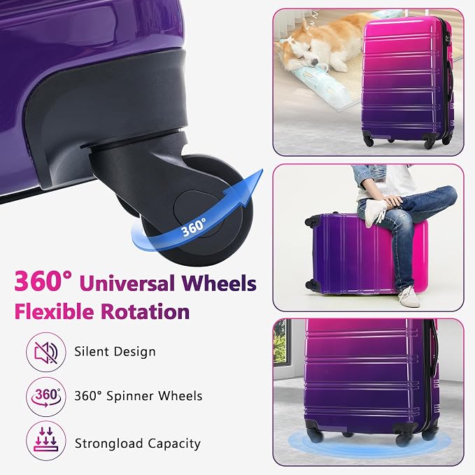 Merax Luggage Sets 3 Piece, Hardside Suitcase with Spinner Wheels,20+24+28 | Lightweight Gradient Color Suitcase with Carry on Luggage, Expandable Convenient Travel,Purple and Pink - Image 8