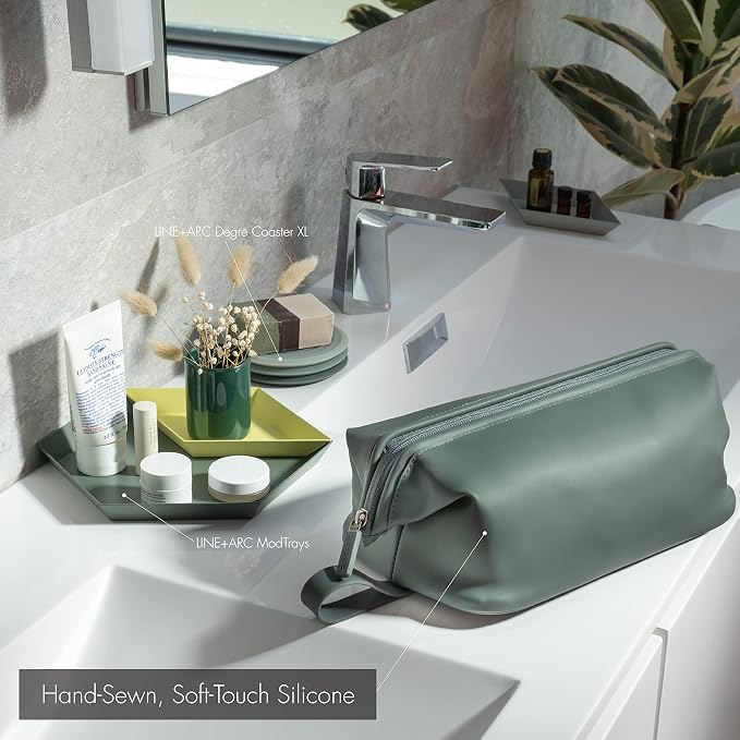 LINE+ARC Easy-to-Clean Silicone Dopp Kit (As Seen in Glamour and GQ) Extra-Wide Opening Anti-Stain (Mauve, 3.5L) Toiletry Bag Travel Set Makeup Organizer Cosmetics Case Fabric Simple Hang Loop - Image 4
