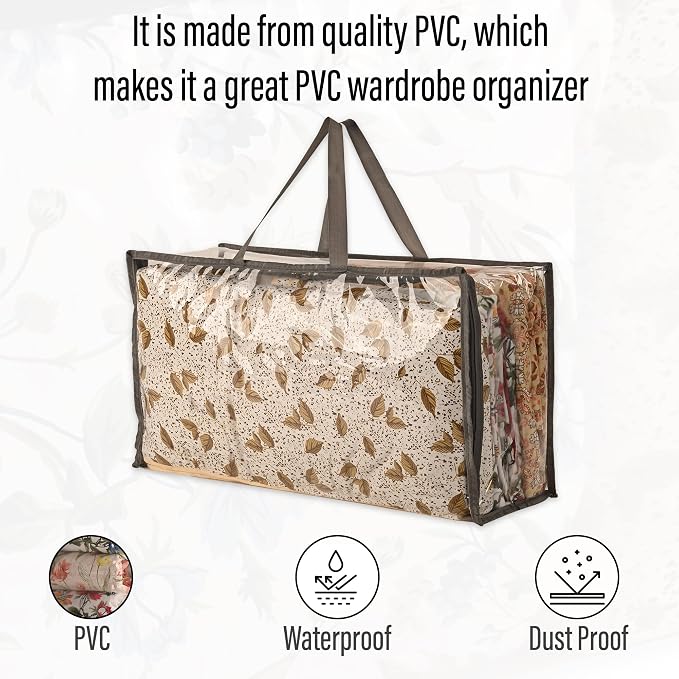 Kuber Industries (Pack of 3) Waterproof Storage Bags for Clothes | Transparent Travel Organizer Bag with Handle | Wardrobe Organizer | Large | Grey - Image 3
