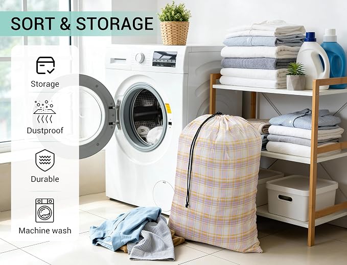 ZPECC Bulk Travel Laundry Bag,Extra Large Heavy Duty Laundry Bags 24 Pack,Washable Dirty Clothes Organizer for Commercial College Dorm Hotel Camping and Home Storage 30x40(Pink Checkered) - Image 5