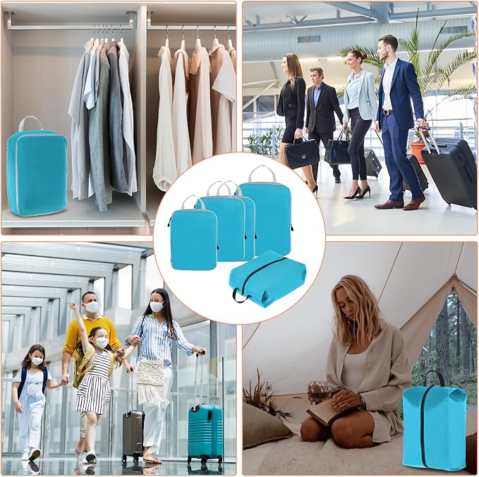 PATIKIL Compression Packing Cube for Travel, 5 Set Waterproof Travel Packing Cube Compression Nylon Luggage Organizer Bags Shoe Bag for Suitcases Backpack, Sky Blue - Image 7
