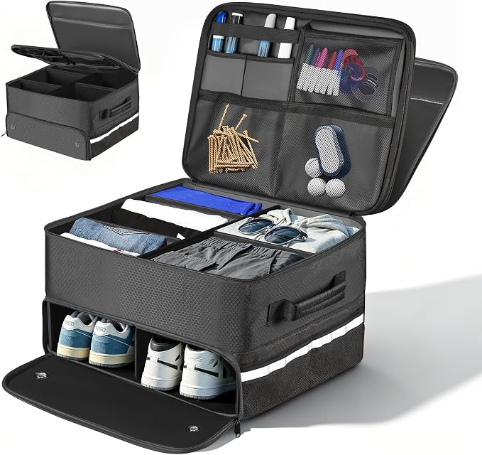 Golf Trunk Organizer Waterproof Car Golf Storage with Ventilated Compartment for 2 Pairs of Shoes, Ideal for Golf Balls Tees Caps Clothes Gloves and Accessories Golf Gift for Men and Women by Arcoche