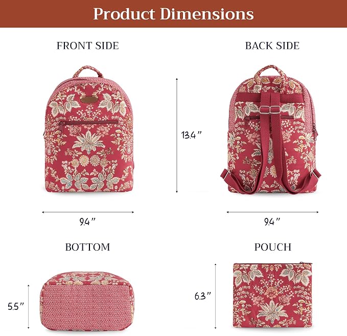 Maison d' Hermine Backpack for Women Men Cotton Shoulder Multipurpose Rucksack with Small Pouch Lightweight Multi Pocket Bag for Travel Work Beach Perfect for Spring Summer (Marquise - Red) - Image 4