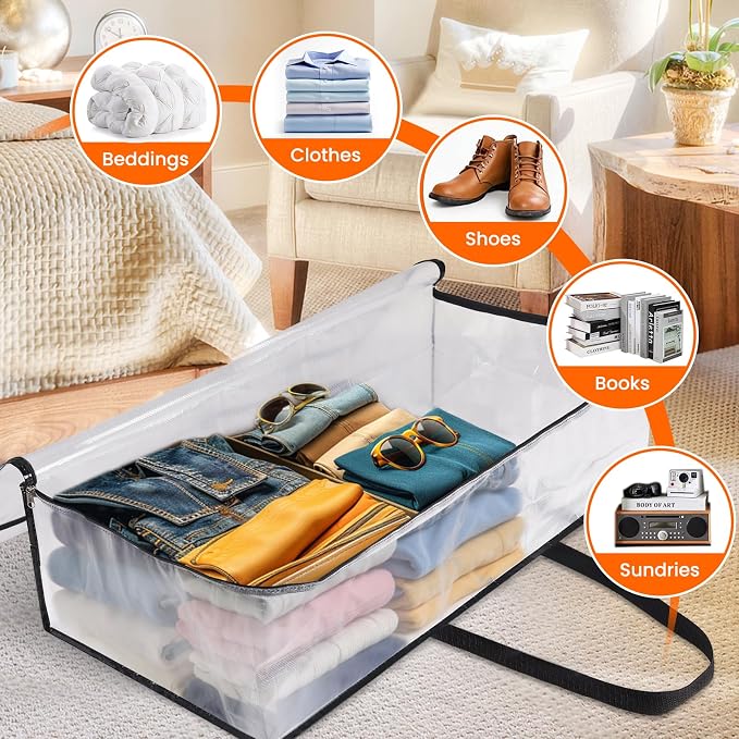 TasticTotes 8 Pack Long Clear Storage Bags for Comforter, Clothes & Bedding, Plastic Blanket Storage with Zipper and Handle, Moving Bags, Closet Organizer and Under-Bed Storage (90L, 39.4"*7.1"*19.7") - Image 6
