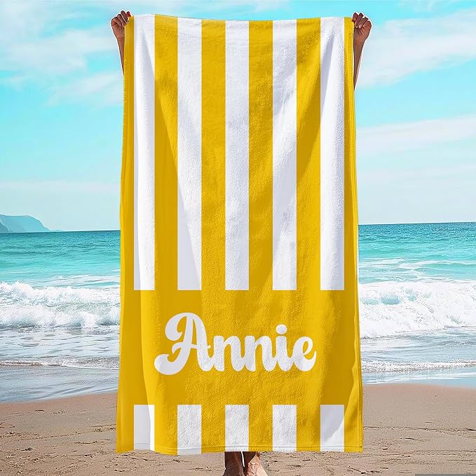 JML Personalized Beach Towel with Name, Custom Cabana Stripe Beach Towel, Customized Microfiber Pool Towel, Quick Dry & Absorbent Swim Towel for Adult,Mother's Day, Birthday, Summer Holiday,Vacation by JML