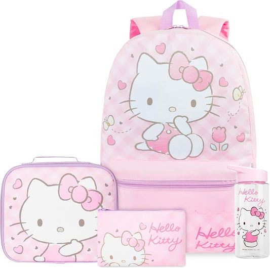 Get Trend Hello Kitty Girls Backpack, Lunch Bag, Pencil Case, Water Bottle | Sanrio 4 Pc Set, 18in Bookbag, Insulated Lunch Bag, Pencil Pouch & 16.9 fl oz BPA-Free Water Bottle, School, Gifts for Girls by GetTrend