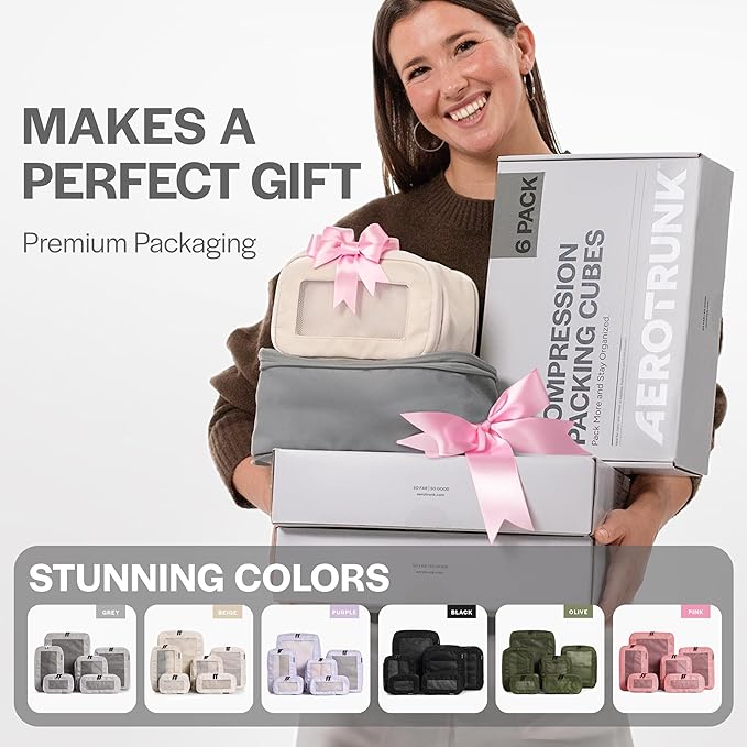 Aerotrunk Compression Packing Cubes for Travel - Luggage Organizer Bags - Double Zipper Packing Cubes for Suitcases (4-Pack, Mocha)