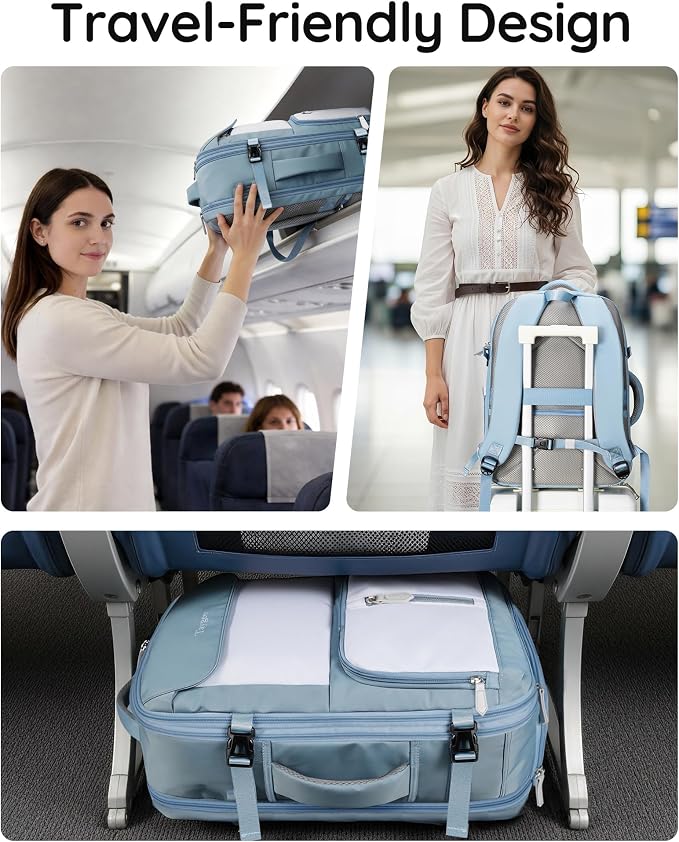 Taygeer Frontier Airlines Personal Item Bag, Expandable 18x14x8 backpack | Travel Backpack with Hidden Shoe Compartment, TSA Approved Personal Item Backpack Fits 15.6" Laptop for Women Weekender, Blue - Image 8