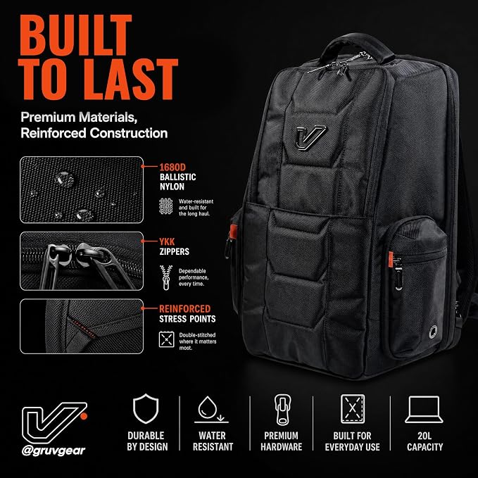 Gruv Gear Travel Laptop Backpack, 20L Black Tech Backpack with Modular Storage Shelves, Dual Access Pockets & TSA-Friendly Design, Compact Carry-On Backpack for Work, Travel & Everyday Carry - Image 6