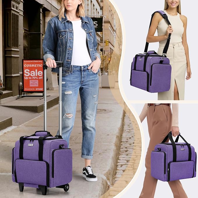 BAFASO Rolling Makeup Case with 3 Removable Pouches, Purple | with 1 Makeup Brush Bag, Professional Makeup Train Case Cosmetic Bag with Detachable Dolly (Patented). - Image 6