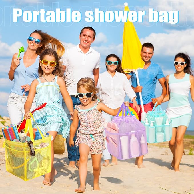 Kinlop 8 Pcs Mesh Shower Caddy Portable with Drawstring, Portable Shower Caddy Basket Bag Tote with 8 Pockets for College Dorm Room Toiletry Bathroom Essentials Gym Camp Travel, Pastel Color - Image 7