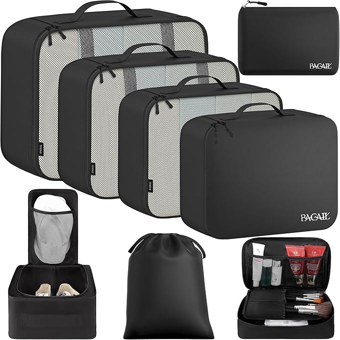 BAGAIL 8 Set Packing Cubes Luggage Packing Organizers for Travel Accessories-Jet Black by BAGAIL