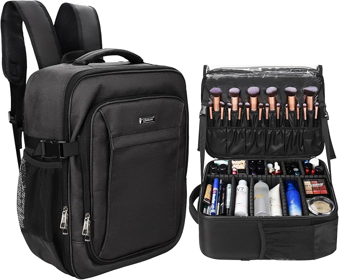 Relavel Makeup Backpack, Professional Travel Train Case Makeup Artist Kit Set Bag for Women Extra Large Cosmetic Organizer, Brush Storage Holder, with Adjustable High Dividers, Black by Relavel