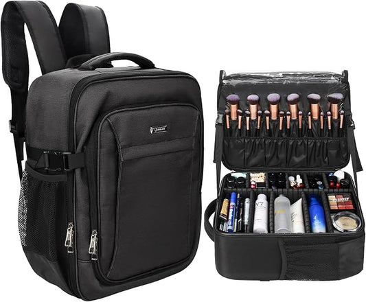 Relavel Makeup Backpack, Professional Travel Train Case Makeup Artist Kit Set Bag for Women Extra Large Cosmetic Organizer, Brush Storage Holder, with Adjustable High Dividers, Black by Relavel