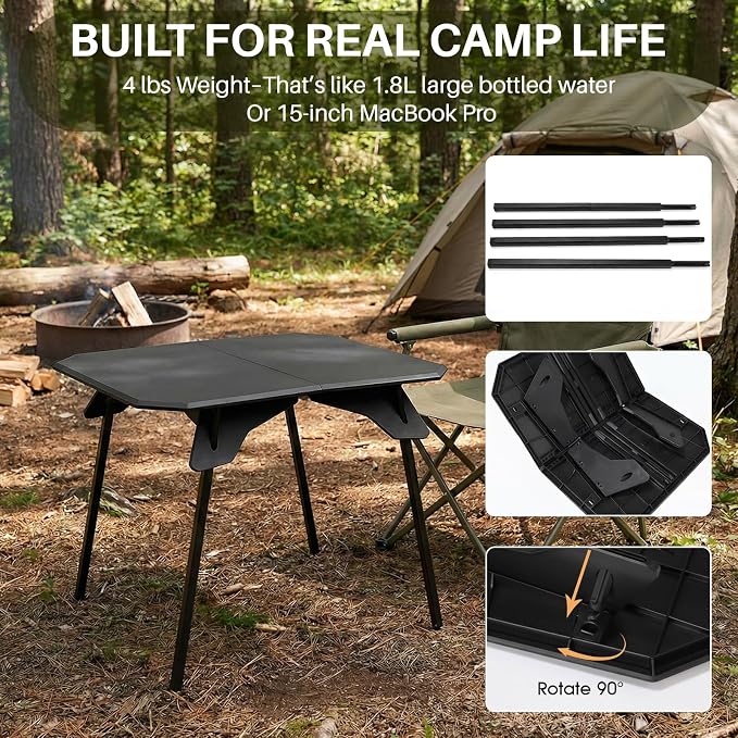 TOPCHANCES Folding Camping Table, Ultralight Aluminum Portable Table with Adjustable Height, 2-in-1 Carry Bag for Outdoor Picnic, Travel, Beach, BBQ & Festival (Black) - Image 7