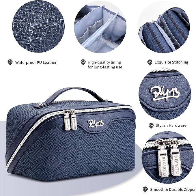BOYATU Travel Makeup Bags for Women: Vintage Roman Column Texture | Each Journey, Quiet Luxury Serenity - 3 Pcs Set Large Capacity Cosmetic Bag Organizer Toiletry Purse 50% Extra Storage - Image 4