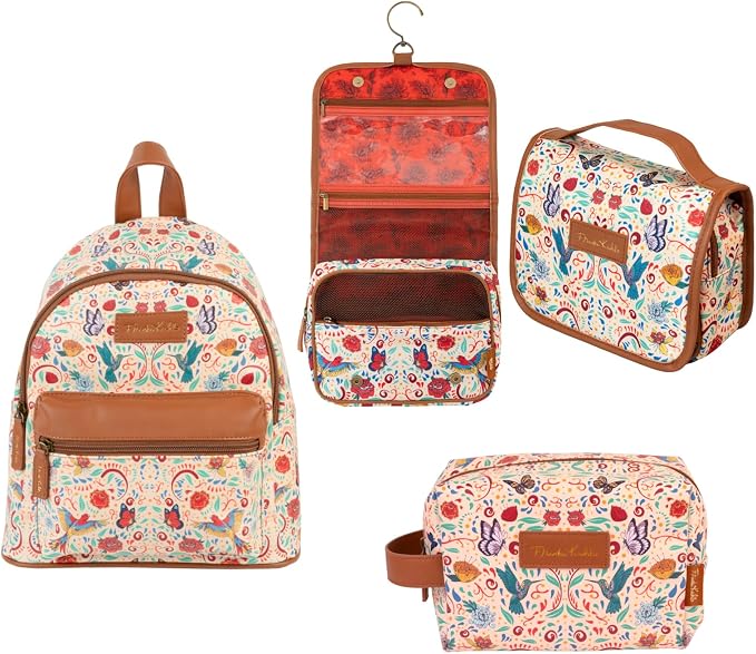Grupo Erik Frida Kahlo Hanging Toiletry Bag + Frida Kahlo Cosmetic Case + Frida Kahlo Backpack by GrupoErikUSA
