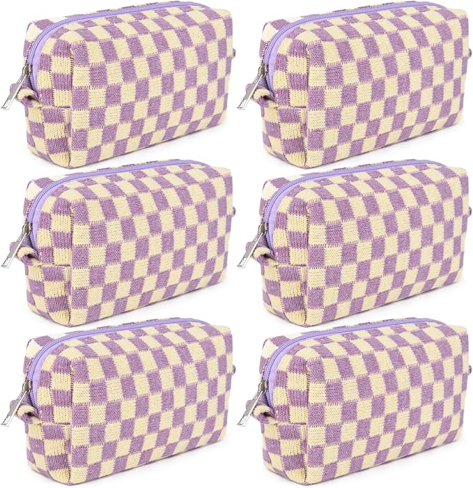 SOIDRAM Checkered Makeup Bag Preppy Cosmetic Bag Bulk Purple Makeup Pouch Personalize Travel Toiletry Bag Organizer Cute DIY Makeup Brushes Storage Bag for Women by SOIDRAM