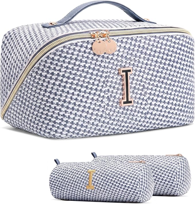 Personalized Gift Travel Makeup Bag: Initial Makeup Organizer Bag for Women | 3-in-1 Custom Make up Bag Set - Vegan Leather Travel Cosmetic Bag - Luxury Gift for Women – Birthday, Anniversary, Graduation by Unknown
