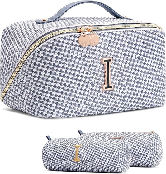 Personalized Gift Travel Makeup Bag: Initial Makeup Organizer Bag for Women | 3-in-1 Custom Make up Bag Set - Vegan Leather Travel Cosmetic Bag - Luxury Gift for Women – Birthday, Anniversary, Graduation by Unknown