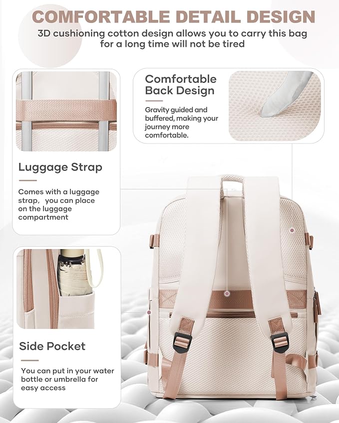 coowoz Travel Backpack Carry On for Women Man Gym Backpacks with Laptop Compartment Mochila de Viaje Teacher Personal Item Backpack Airplane Accessories Must Haves Beige Brown 20L - Image 6