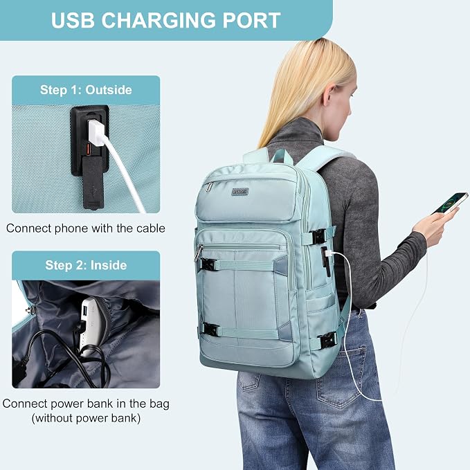 PIJUSHI Casual Travel Backpack for Women with 16" Padded Laptop Compartment | Carry On Luggage with USB Charging Port, 1680D Water-Resistant Nylon, Airline Approved, For Daily, Hiking - Image 7