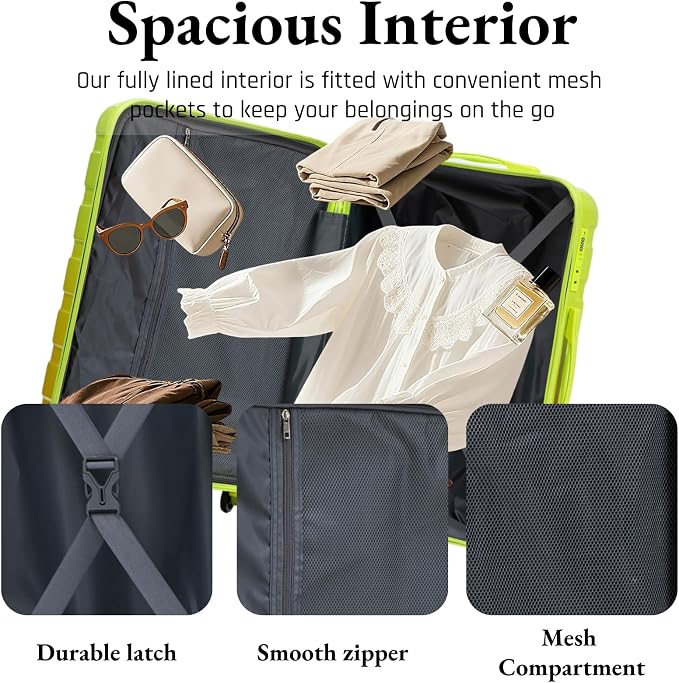 3-Piece Luggage Set 20/24/28’’ Hard-shell with 360° Spinner Wheels, Gradient Color Suitcase with Combination Lock, Lightweight PC Material, (Green+ Yellow) - Image 5