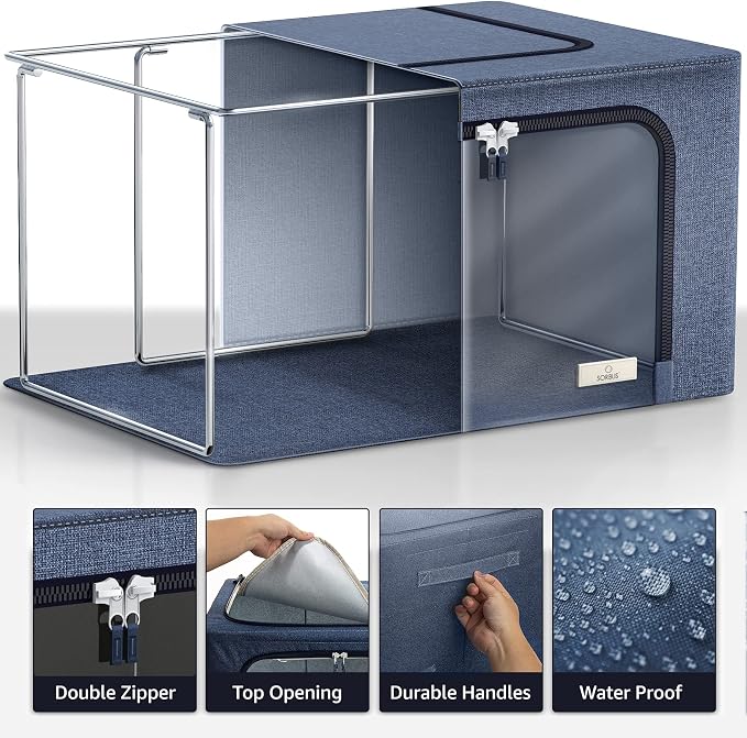 Sorbus Jumbo Storage Bins with Metal Frame - Oxford Fabric Storage Containers with Large Clear Window & Carry Handles - Stackable & Foldable Clothes Organizer Bags for Bedding Linen, Clothing & More - Image 4