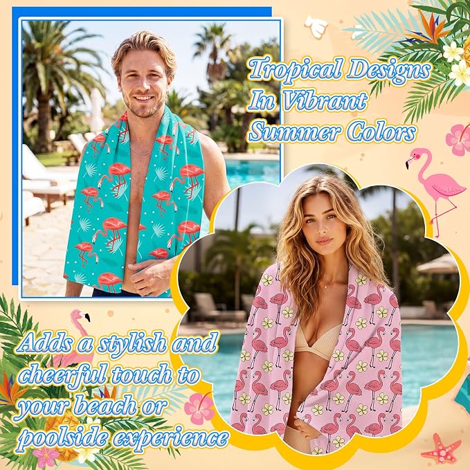 Peryiter 48 Pcs Microfiber Beach Towel with Bags Bulk, 24 Large Quick Dry Pool Towels and 24 Storage Bags, 28 x 55 Inch Flamingo Blanket for Beach Swimming Summer Party Camping Travel Women - Image 4